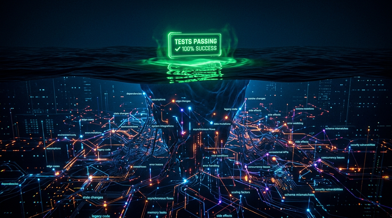 Passing tests above hidden dependencies, assumptions, edge cases, and state changes